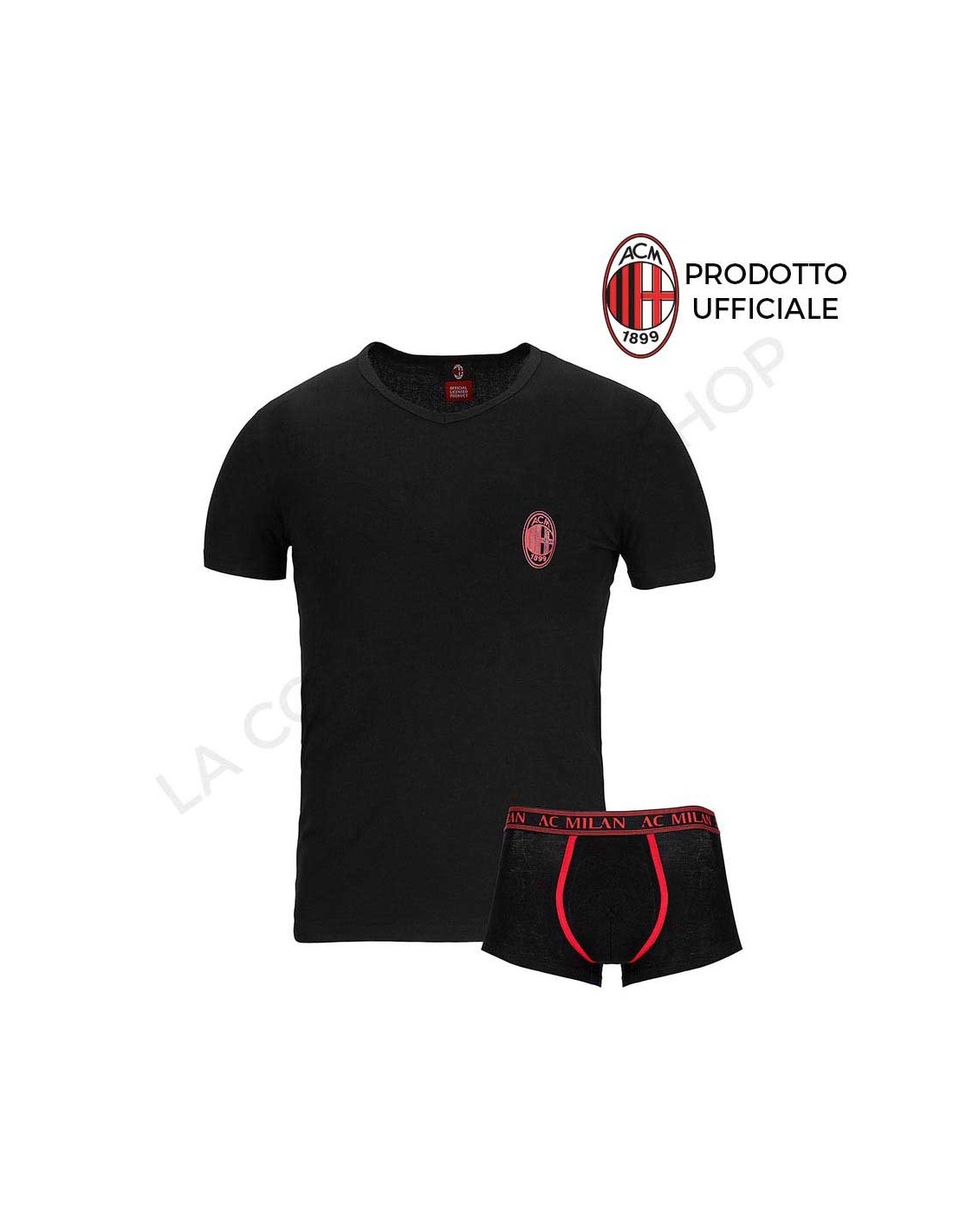 Completo intimo uomo maglia e boxer A.C. Milan underwear ufficiale cotone  nero MI11055